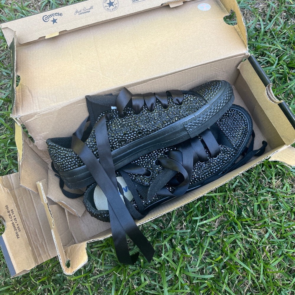 Custom black bejeweled converse